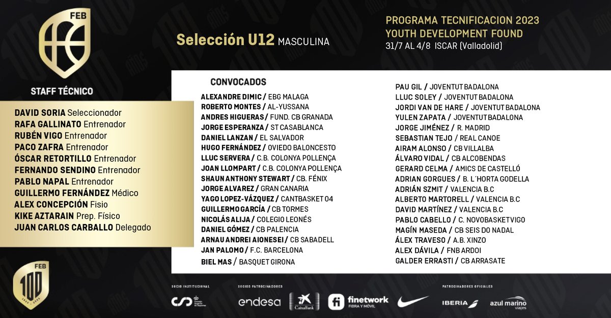 BaloncestoESP's tweet photo. 🚨 OFICIAL | La LISTA de 6⃣0⃣ jugadores de la #U13M 🇪🇸 y de la #U12M 🇪🇸 para la concentración de verano.

📆 31 de julio - 4 agosto
📌 Íscar

#SomosEquipo https://t.co/itvfhwSlsS