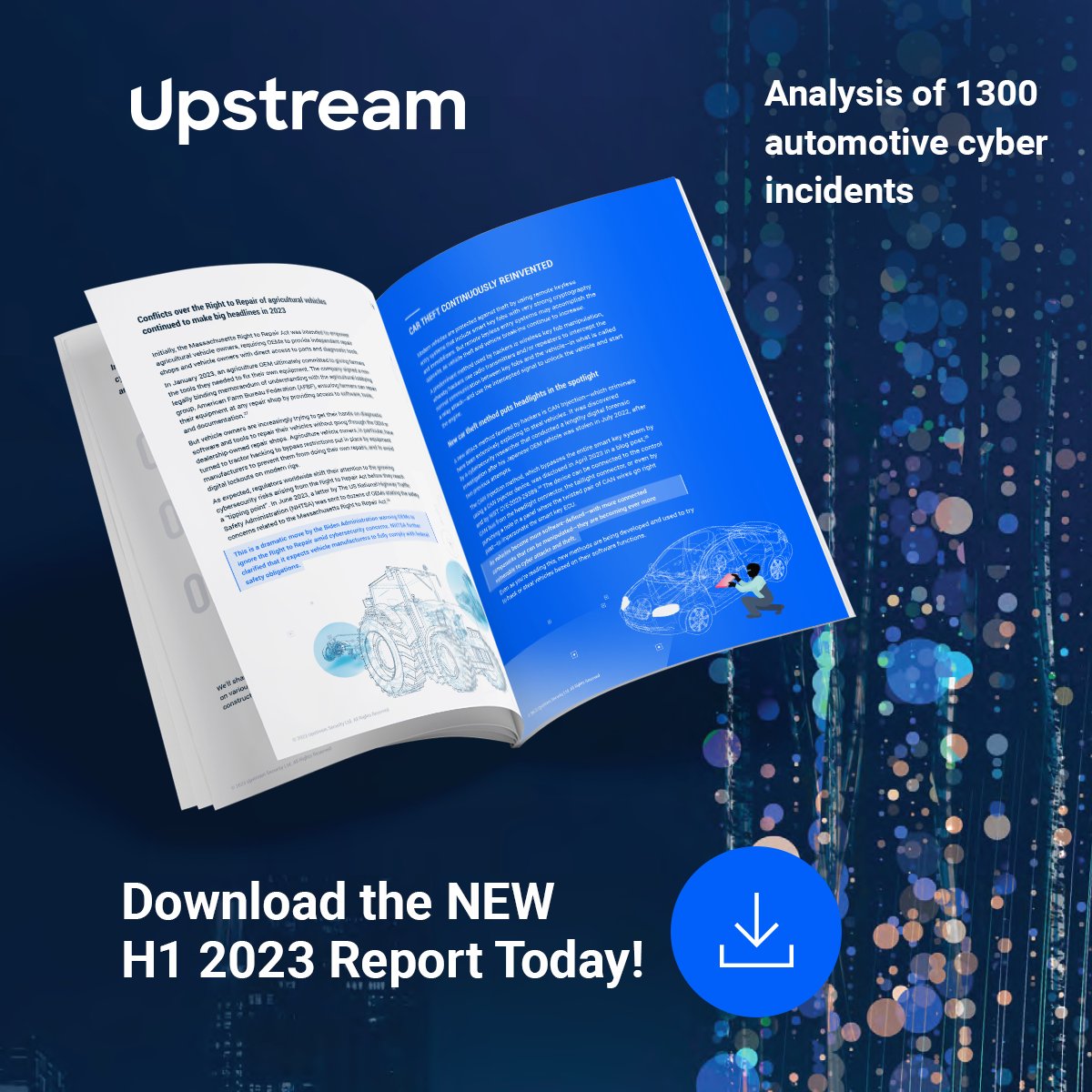 Our #Automotive Trends Report is out! Analyzing 1,300 cybersecurity incidents, we reveal key insights: ✅ 30% involved potential #data breaches ✅ Data breaches increased to 37% in 2023 ✅ Backend server attacks accounted for 40% of all attacks  upstream.auto/reports/h1-202…