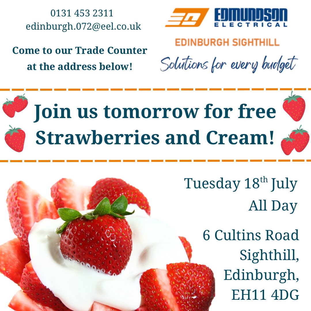 Visit our trade counter (at 6 Cultins Road, EH11 4DG) tomorrow for Strawberries and Cream 🍓