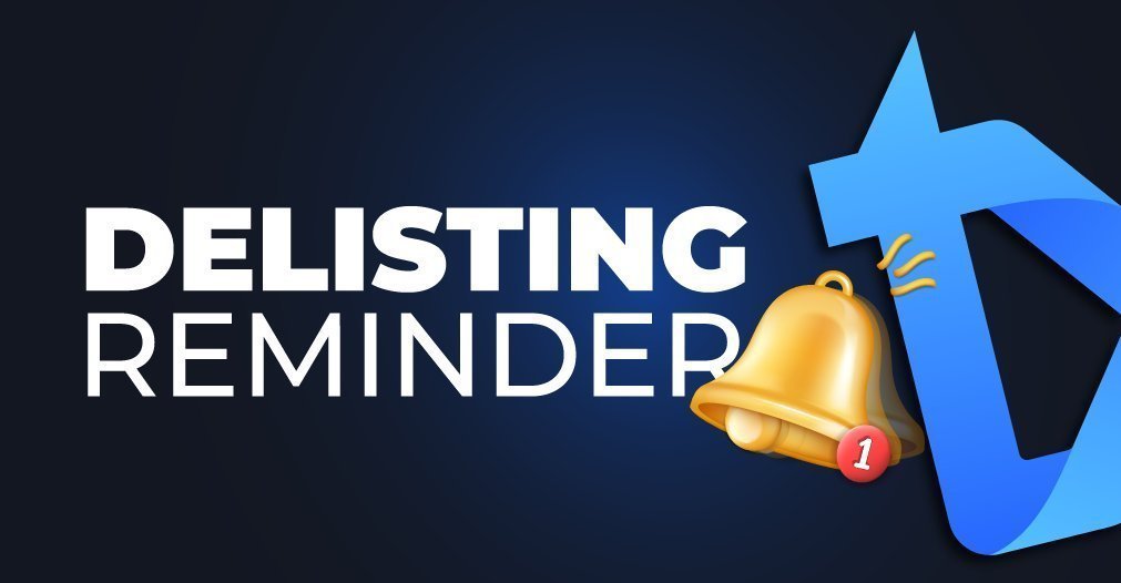 🔔 Delisting Reminder 🔔 

The following projects will be delisted, effective the 2nd of August! ⌛️

$BNC, $AIB, $XLPG, $BPIT, $DAE, $CY, $DOWA, $JGC.    

Please withdraw your funds before the 2nd of August!    

👀 txbit.medium.com/e5ffc4b93cf0