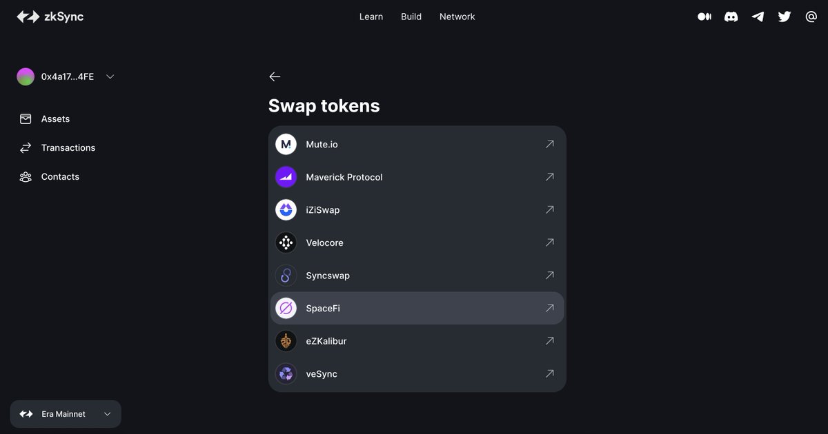 spacefi_io's tweet photo. The @zksync portal has been updated, supporting some main DEXs and Bridges.

You can easily get access to https://t.co/YkzhZV7AzX and explore #zkSync ecosystem more. Keep Growing✨

Try: https://t.co/oGCBRttORK https://t.co/FaY5l5OAk1