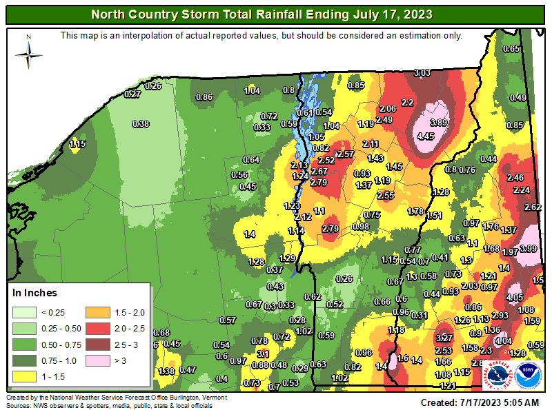Here is a look at rainfall totals over the past 24 hours. The good news is we expect a dry day today but rainfall returns on Tuesday. #vtwx #nywx