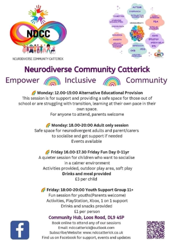 Our sessions have changed.

Please view the poster for further information.

#NDCCatterick #StrongerTogether