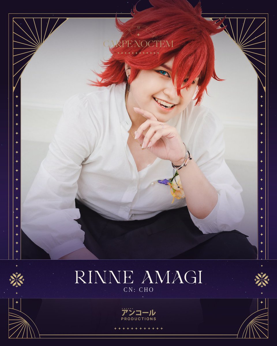 EncoreProdPH's tweet photo. BUTLER REVEAL: RINNE AMAGI (CN: Cho)
    
The thrill-seeking gambler has finally arrived, ready to excite and amaze the crowd. Witness as he graces the evening with his impactful presence along with his gimmicks that will surely amuse everyone.

#CarpeNoctemEP2023 https://t.co/hyXF6RRFT9