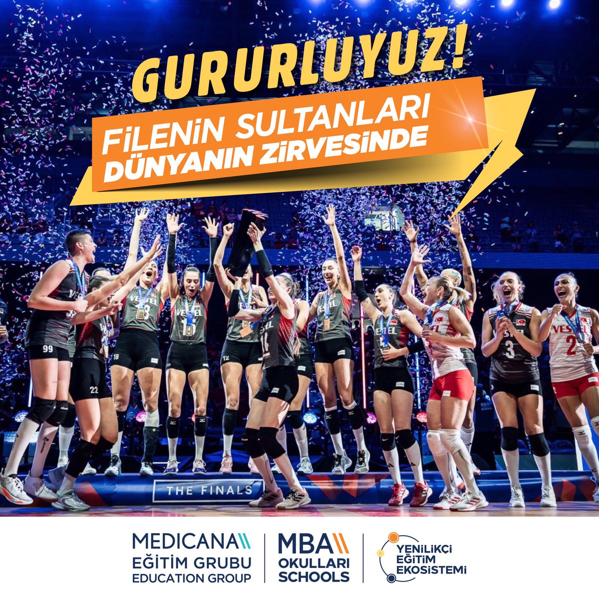 2023 FIVB Milletler Ligi'nde tarihinin ilk şampiyonluğuna ulaşan Türkiye A Milli Kadın Voleybol Takımı Filenin Sultanları'nı kutlarız.

#MBAOkulları #MedicanaEğitimGrubu #MBAYenilikçiEğitimEkosistemi #BaşarıTasarımı
