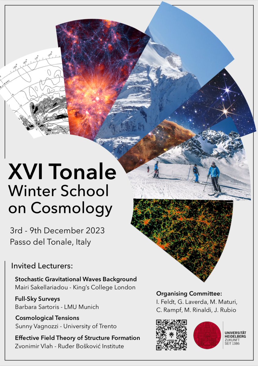 tonalecosmology's tweet image. Registration for the XVI Tonale School on Cosmology is now open!! The school will take place from 3rd - 9th December 2023, in Tonale (Italy).
Register by 15th October 2023 indico.physi.uni-heidelberg.de/e/tonale23
#WSCtonale #cosmology #astronomy #passodeltonale