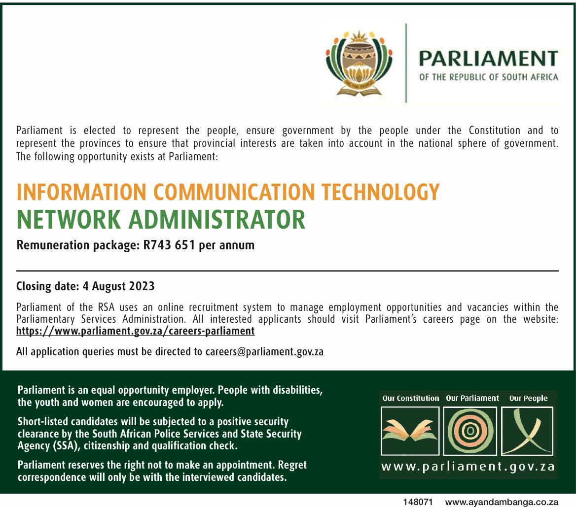 ParliamentofRSA's tweet photo. Job Opportunity at Parliament. https://t.co/ty1Bpyzf5O