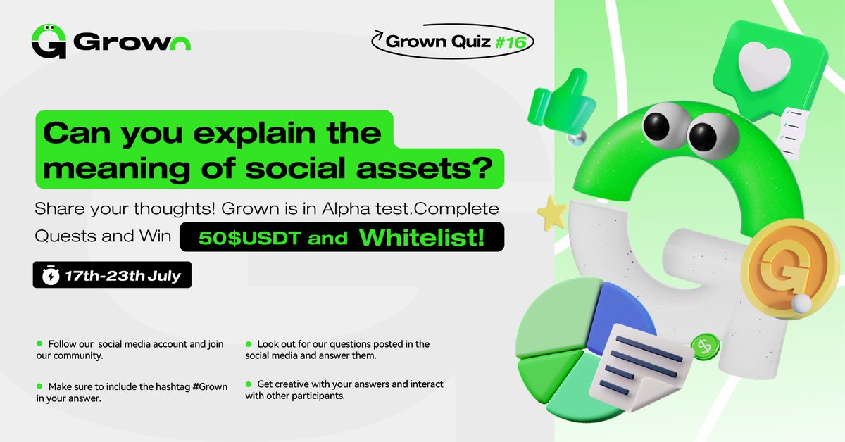 Grown (@grown_app) on Twitter photo #Grown Quiz 🌱 #16
We are excited to launch our sixteenth weekly Q&A
Something about the Social Assets
Complete <a href="/taskonxyz/">TaskOn | Ultimate Web3 Community Growth Platform</a> tasks to qualify for:
💸 Share $50 #USDT + 10 #Whitelists
Enter here:taskon.xyz/campaign/detai…
📆 17th-23th July 2023 #Grown Quiz 🌱 #16
We are excited to launch our sixteenth weekly Q&A
Something about the Social Assets
Complete <a href="/taskonxyz/">TaskOn | Ultimate Web3 Community Growth Platform</a> tasks to qualify for:
💸 Share $50 #USDT + 10 #Whitelists
Enter here:taskon.xyz/campaign/detai…
📆 17th-23th July 2023