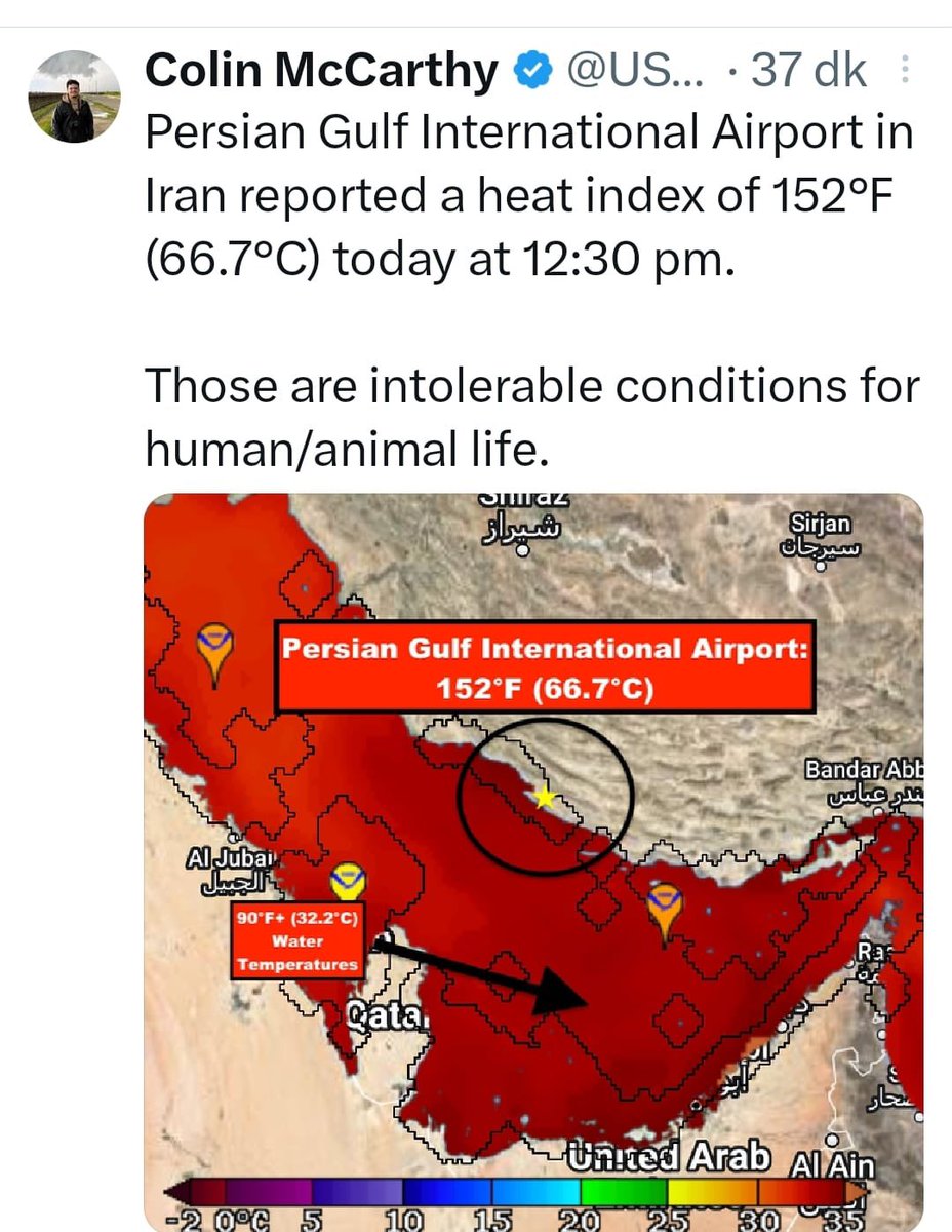 İran’da Basra körfezi kıyısındaki havalimanında bir meteoroloji istasyonu 67 C dereceye yakın bir sıcaklık ölçtü. Aynı bölgede deniz suyu sıcaklığı 32 C dereceyi aştı. Zannederim Dünya insanlar için yaşanabilir bir gezegen olmaktan beklenenden önce çıkacak. 6. Büyük yok oluşa