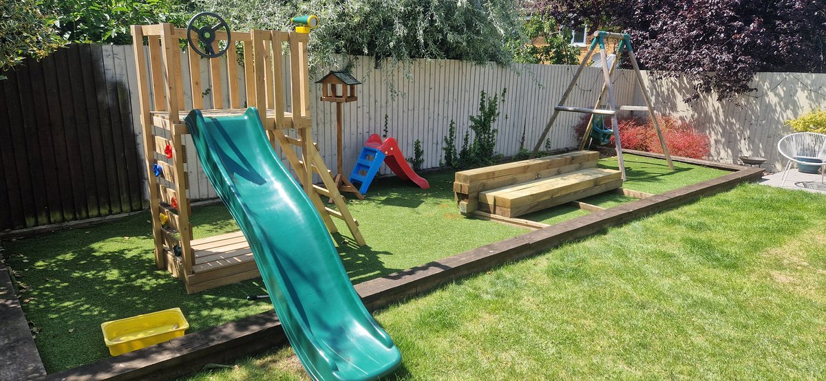 Last weeks project complete 🙂 Raised vegetable bed &amp; platform for the children to climb on &amp; artificial grass replaced with a real lawn 👌 #nature #Nottingham #landscaping #westbridgford #Creatingyourperfectspace Facebook.com/gandjlandscapes gandjlandscapes.co.uk