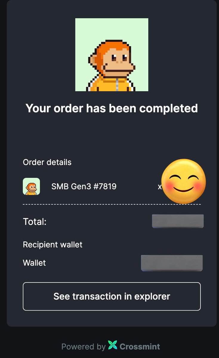 My first ever #NFT purchased on @tensor_hq with @crossmint 💳
Sooo smooth 😀
Welcome me to @MonkeDAO 🐵
#monkedao #solanamonkeybusiness