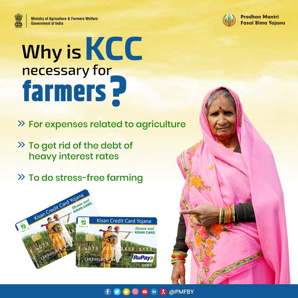 #KisanCreditCard is a tool to make the farmers self-reliant and enable them to do farming without stress. Whether for ploughing before growing the crop or buying seeds, the #KCC comes in handy in a number of ways. 
#agrigoi #KisanCreditCard #PMFBY #KCC #aatmanirbharkisan