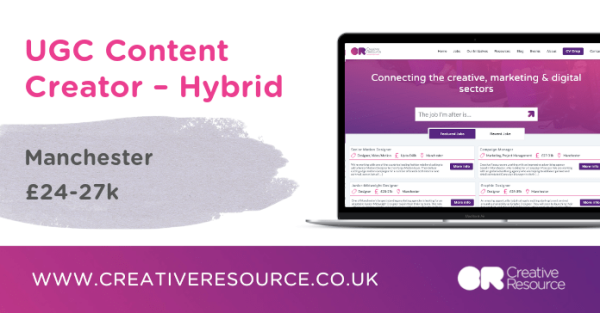 Cr8tiveResource's tweet photo. Job opportunity! UGC Content Creator – Hybrid, £24-27k - #Manchester. https://t.co/N80OsecU6E https://t.co/JqfmdTQi2o