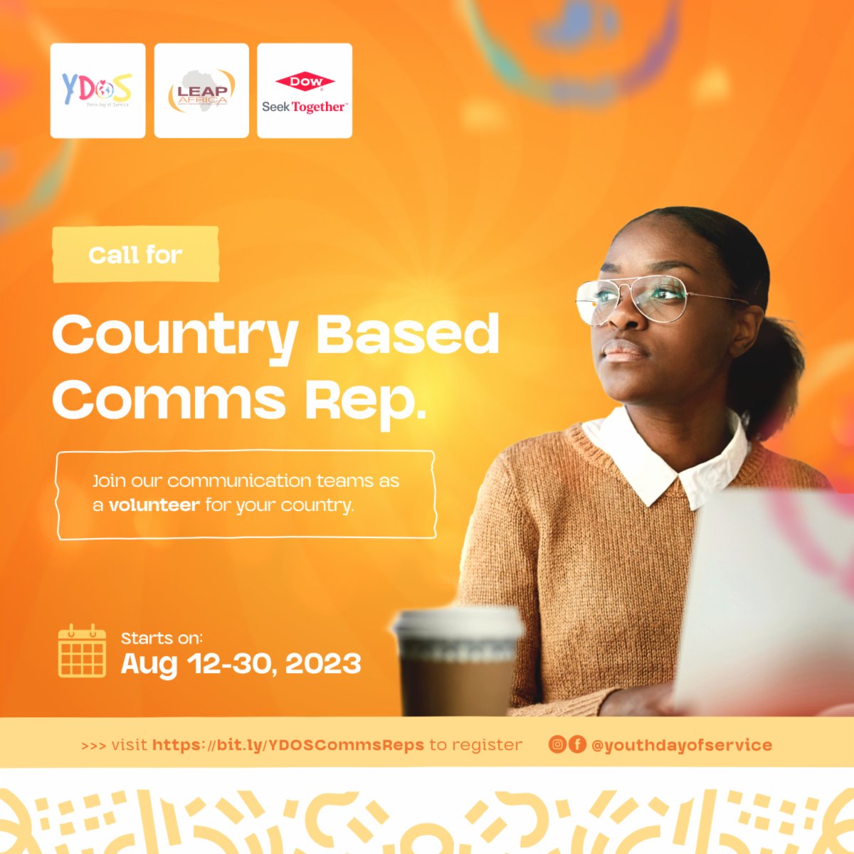 YouthDoS's tweet photo. Join the 2023 Youth Day of Service campaign as a Communications Representative! We're calling all passionate individuals from African countries to step up and make a difference.
Visit https://t.co/6vYzyN6LPr to register.
#YouthDayOfService #AfricaCalling https://t.co/ot8s0QooE1