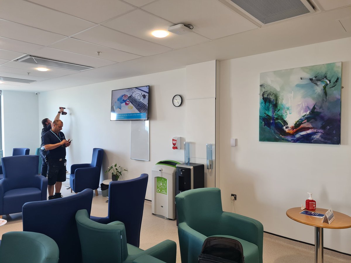 Lots of smiles today!! Artwork finally going up on the walls of our new department. Artwork supplied by the fabulously talented @romanymarkbruce