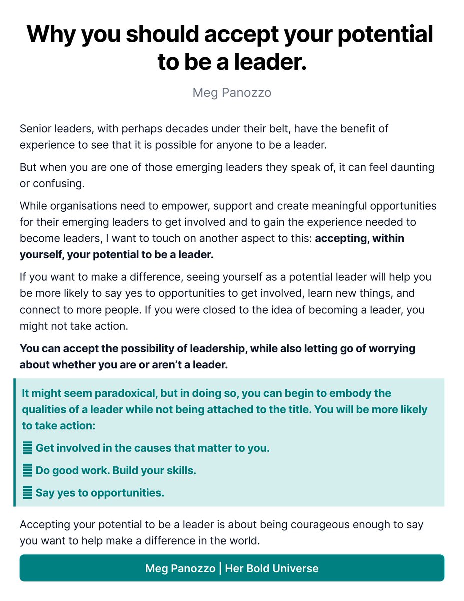Struggling to see yourself as a potential leader? 

Regardless of role title, I truly believe we all have the potential to be leaders. But it starts with belief.
