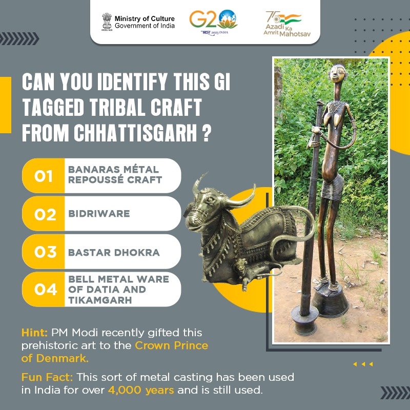 MinOfCultureGoI's tweet photo. A Testament of India’s artistic legacy.
Can you identify this GI tagged product in the picture?
Answer in the comments below.👇
Follow our SM handle to know more about the GI products of India.
#KnowYourGI #CultureUnitesAll #G20India https://t.co/IXfsKrWRdT