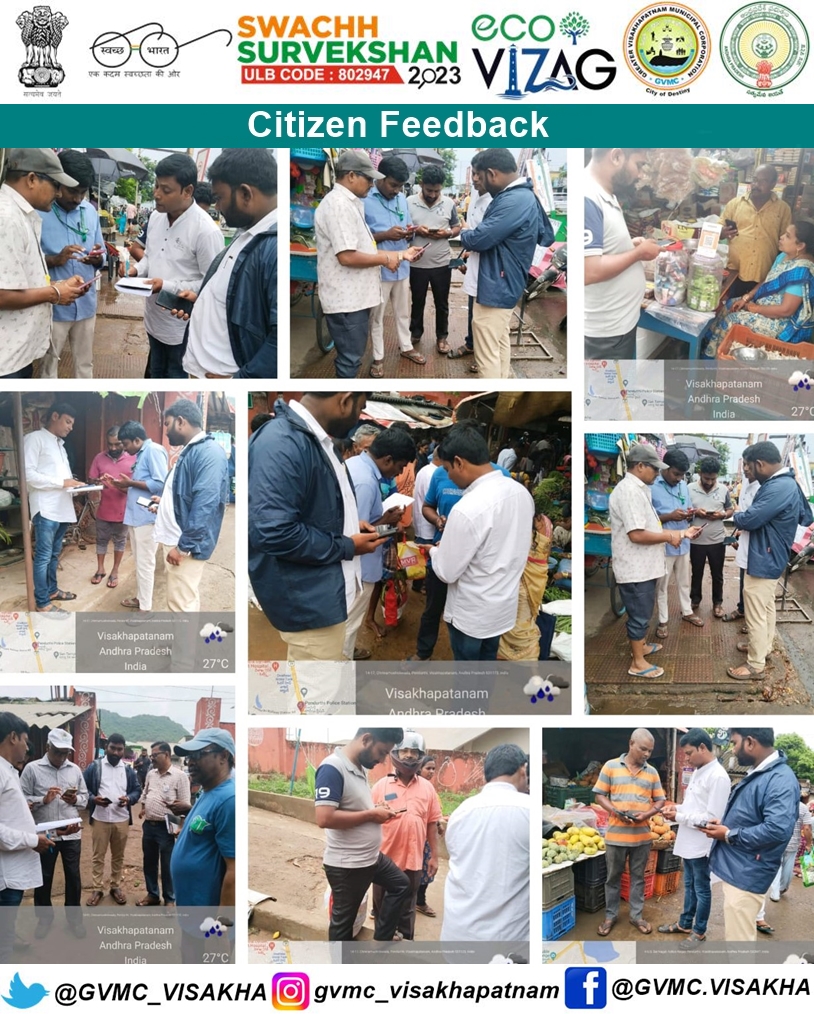 GVMC_VISAKHA's tweet photo. GVMC staff creating awareness on citizen feedback at Pendurthi Rythu Bazar, Ward 96, Zone 8.

#SwachhSurvekshan2023 
#SwachhSurvekshan2023Visakhapatnam 
#VisakhaSwachhSankalpam 
#VizagSaysNotoPlastic 
#EcoVizag 
#ISupportEcoVizag 
#RRR4LIFE 
#IndiaVsGarbage 
#ChooseLiFE 
#CitizenFeedback 
@AndhraPradeshCM 
@AudimulapSuresh 
@GHVKumariMayor 
@CDMA_Municipal 
@SwachhBharatGov 
@SwachhaAndhra 
@SwachSurvekshan 
@swachhbharat 
@MoHUA_India 
@AmritMahotsav 
@pibvijayawada