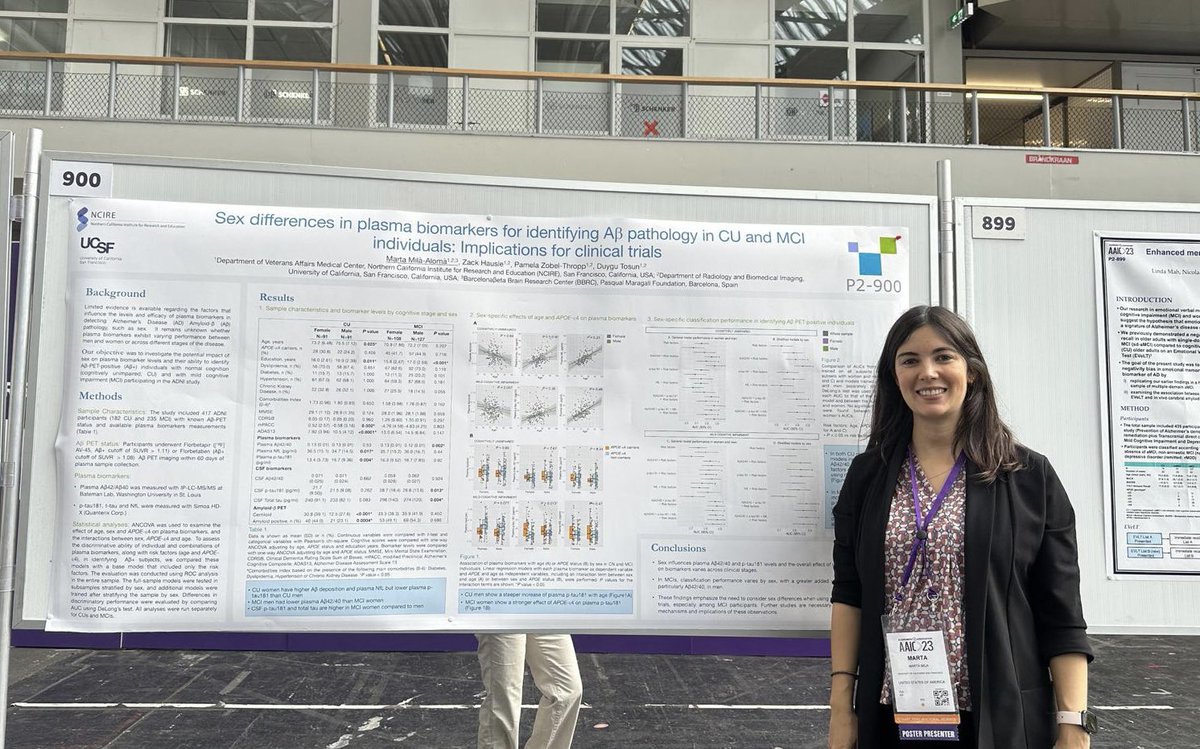 Join me at poster P2-900 at #AAIC2023 today to discuss sex differences in classification properties of🩸biomarkers  in the ADNI study! @NCIREveterans @UCSFimaging @birtutamtuz