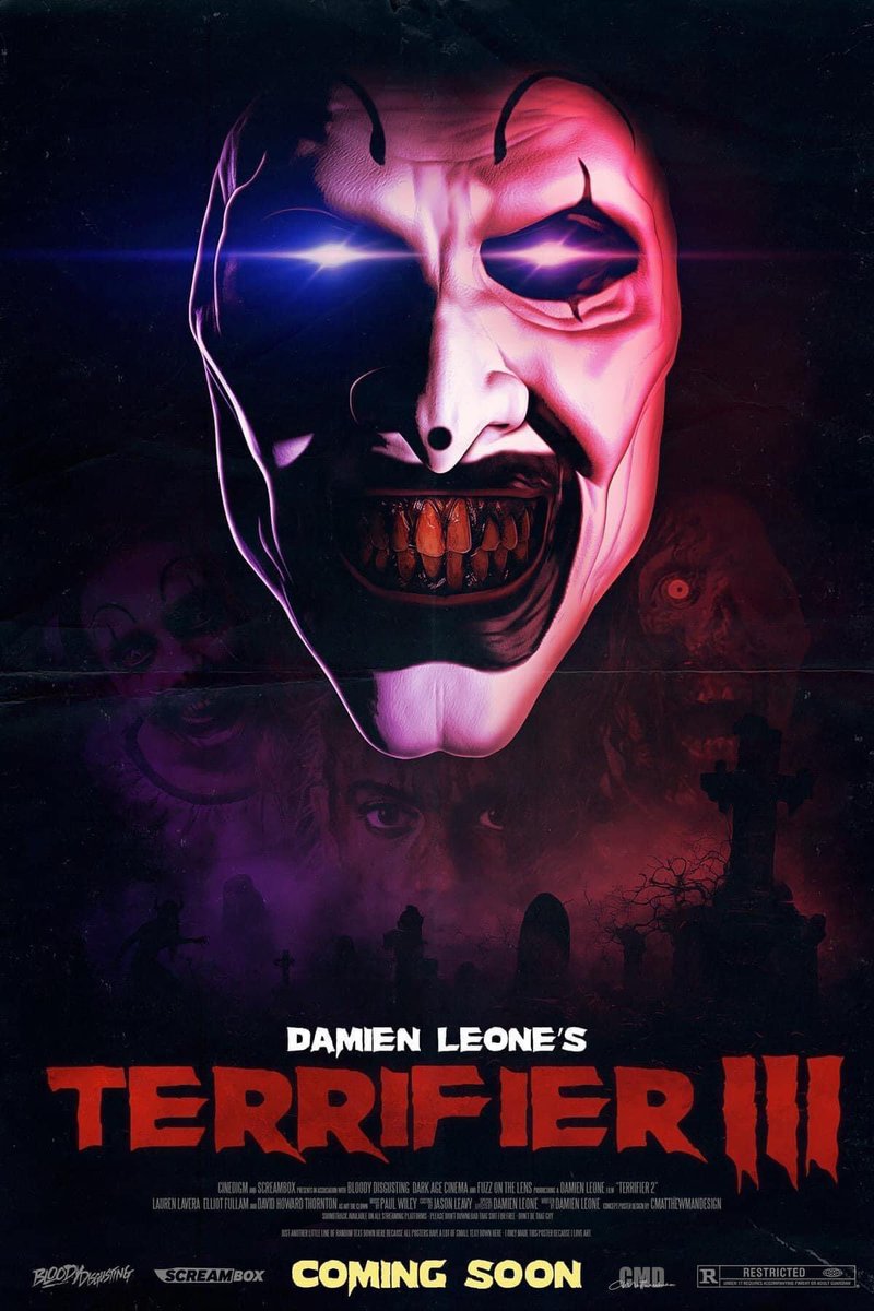 After the huge success of last years cult Indie-Slasher sequel Terrifier 2 - writer / director & talented visual make up artist Damien Leone is currently working on pre-production for Part 3 -  due to arrive in Autumn 2024! 🎥 🤡🩸 

#Terrifier3 #HorrorMovie #SlasherFilm