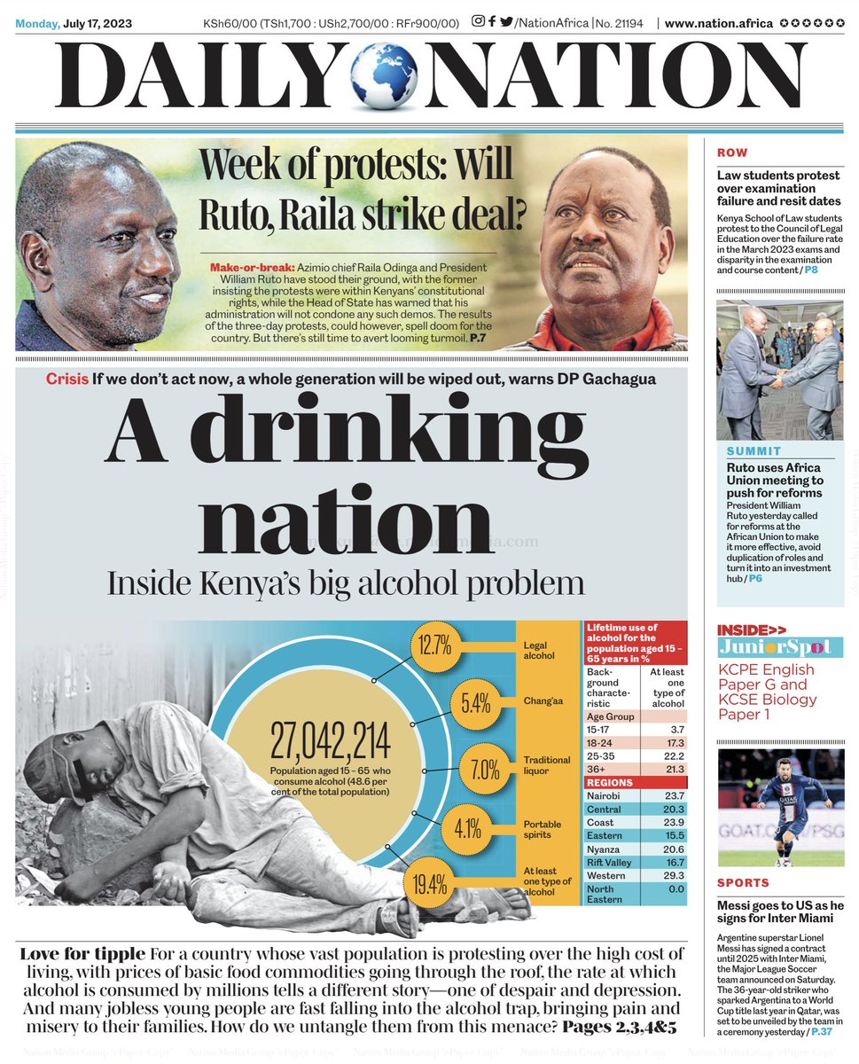1/3
A DRINKING NATION!
Today’s headline in the <a href="/ntvkenya/">NTV Kenya</a> 's DN paints a grim picture of Kenya. In a country where the prices of basic commodities have almost doubled, the appetite for alcohol and the rate of consumption has remained steady. 
#AlcoholHarms
 #AlcoholAwarenessKE