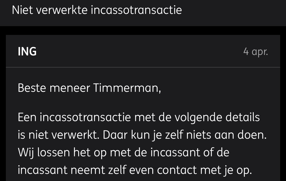 Wat een dramatische klantenservice van @ingnl Niet verwerkte incassotransactie vanaf januari… “Daar kun je zelf niets aan doen” en “Wij lossen het op…” We zijn ruim een halfjaar verder en nog steeds niks opgelost! #ing #fail