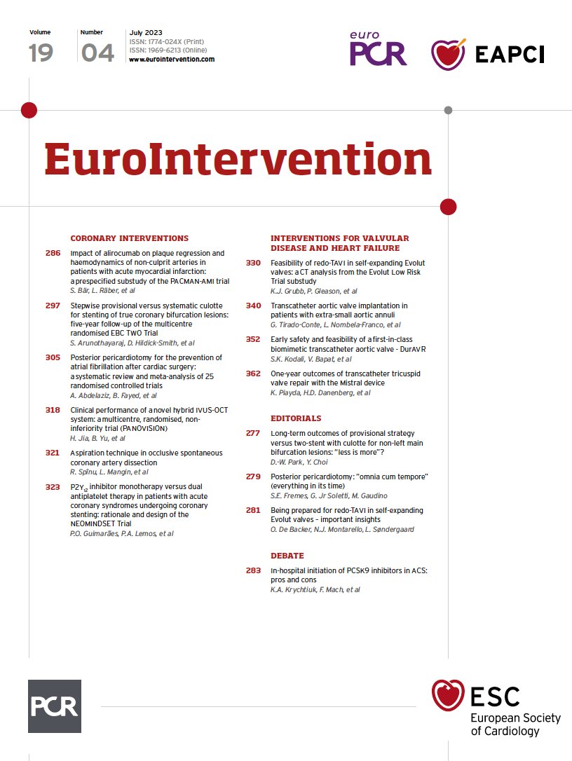 EuroInterventio's tweet photo. A debate on in-hospital PCSK9 inhibitor initiation; effects of alirocumab on coronary haemodynamics; 5-y results of the EBC TWO Trial; a novel IVUS-OCT hybrid catheter; the NEOMINDSET Trial; redo-TAVI and native TAVI in extra-small aortic annuli; and more
https://t.co/UVuWNzv766 https://t.co/XpA8X8QfH8