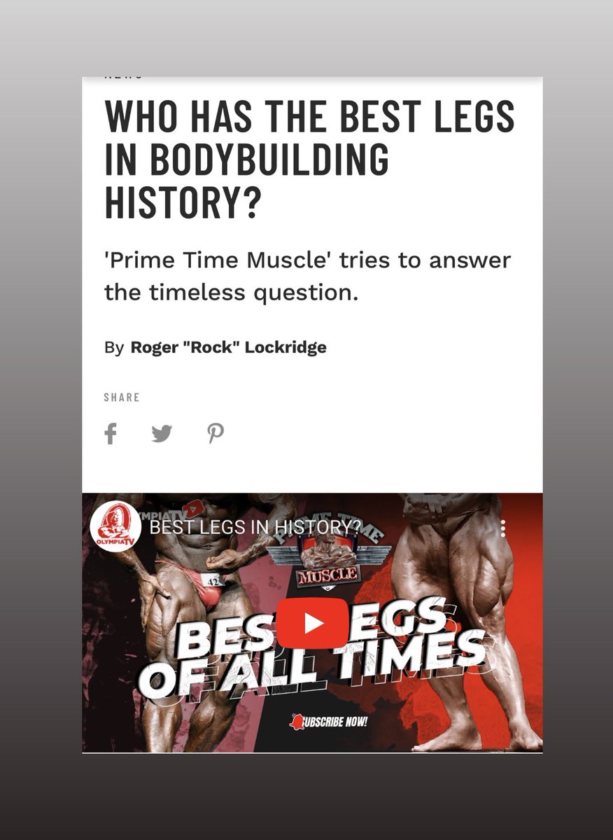 muscle_fitness's tweet photo. WHO HAS THE BEST LEGS IN BODYBUILDING HISTORY?
'Prime Time Muscle' tries to answer the timeless question.
By Roger "Rock" Lockridge. Read article and watch video https://t.co/Q8zE4iHPWd #primetimemuscle #bodybuilding #legs #muscle #bodybuildinghistory https://t.co/fTNH3OsgxI