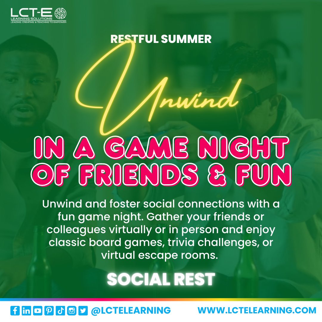 lctelearning's tweet image. 🎮 Game Night Galore! 🎲

Tag a friend you'd challenge to a game night showdown! How about Spades?

Register to get your rest resources for the challenge: lctechallenge.com.
 
#SocialRest #RestfulTeacher #RestfulTeacherChallenge #31DayRestChallenge #TeacherWellbeing