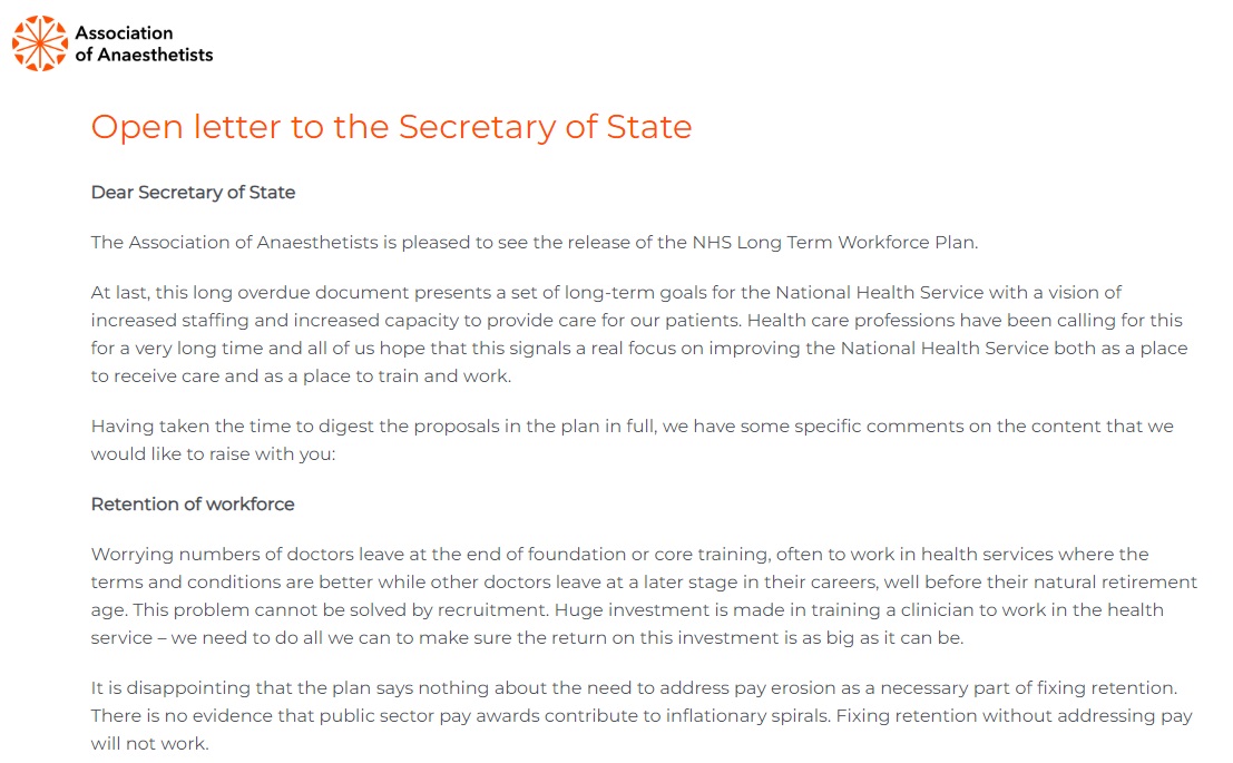 Association of Anaesthetists (@assoc_anaes) on Twitter photo โIt is disappointing that the plan says nothing about the need to address pay erosion as a necessary part of fixing retention"
Read the open letter ๐on the NHS Workforce Plan to Secretary of State <a href="/SteveBarclay/">Steve Barclay</a> ๐ow.ly/ogmg50PcFyB โIt is disappointing that the plan says nothing about the need to address pay erosion as a necessary part of fixing retention"
Read the open letter ๐on the NHS Workforce Plan to Secretary of State <a href="/SteveBarclay/">Steve Barclay</a> ๐ow.ly/ogmg50PcFyB