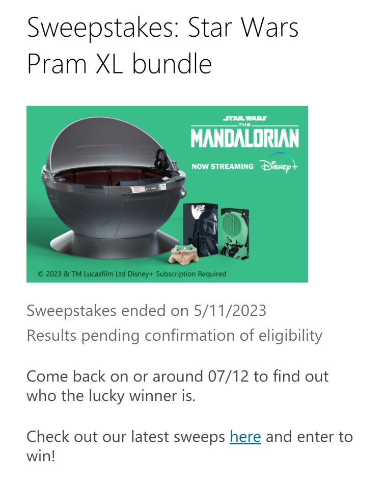 @Xbox @themandalorian @DisneyPlus Are you guys still doing this because it's been 2 months and it still says pending... Did someone win it?