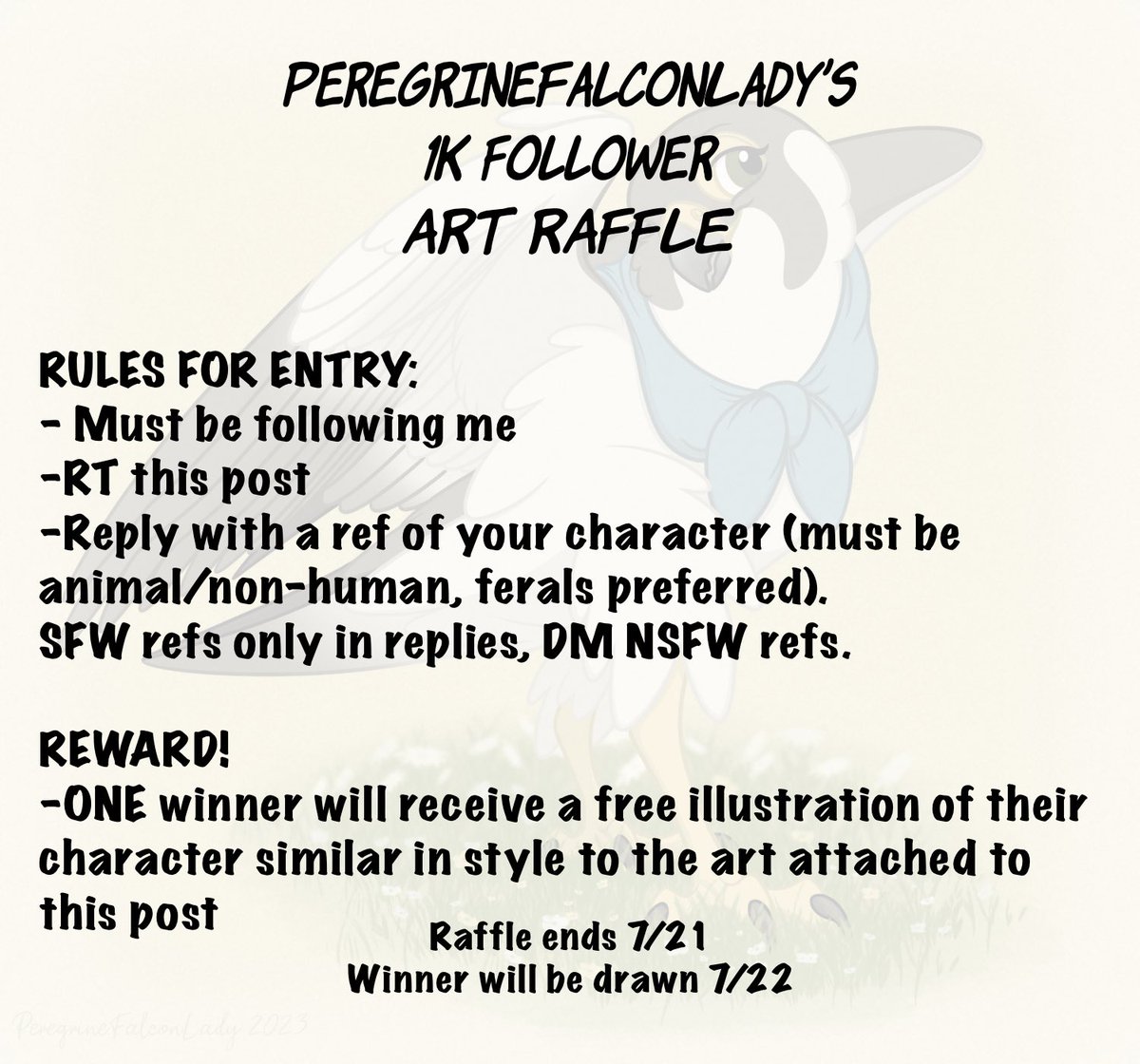 PeregrineLady's tweet photo. 🎉 ART RAFFLE TIME 🎉

THANK Y’ALL for 1k followers!!! To celebrate, I’m hosting this art raffle! Since this artwork helped me reach 1k, I figured it would be nice to base the prize for this raffle on it 💕

***remember to keep refs in replies SFW*** https://t.co/KjIkRIv1TF