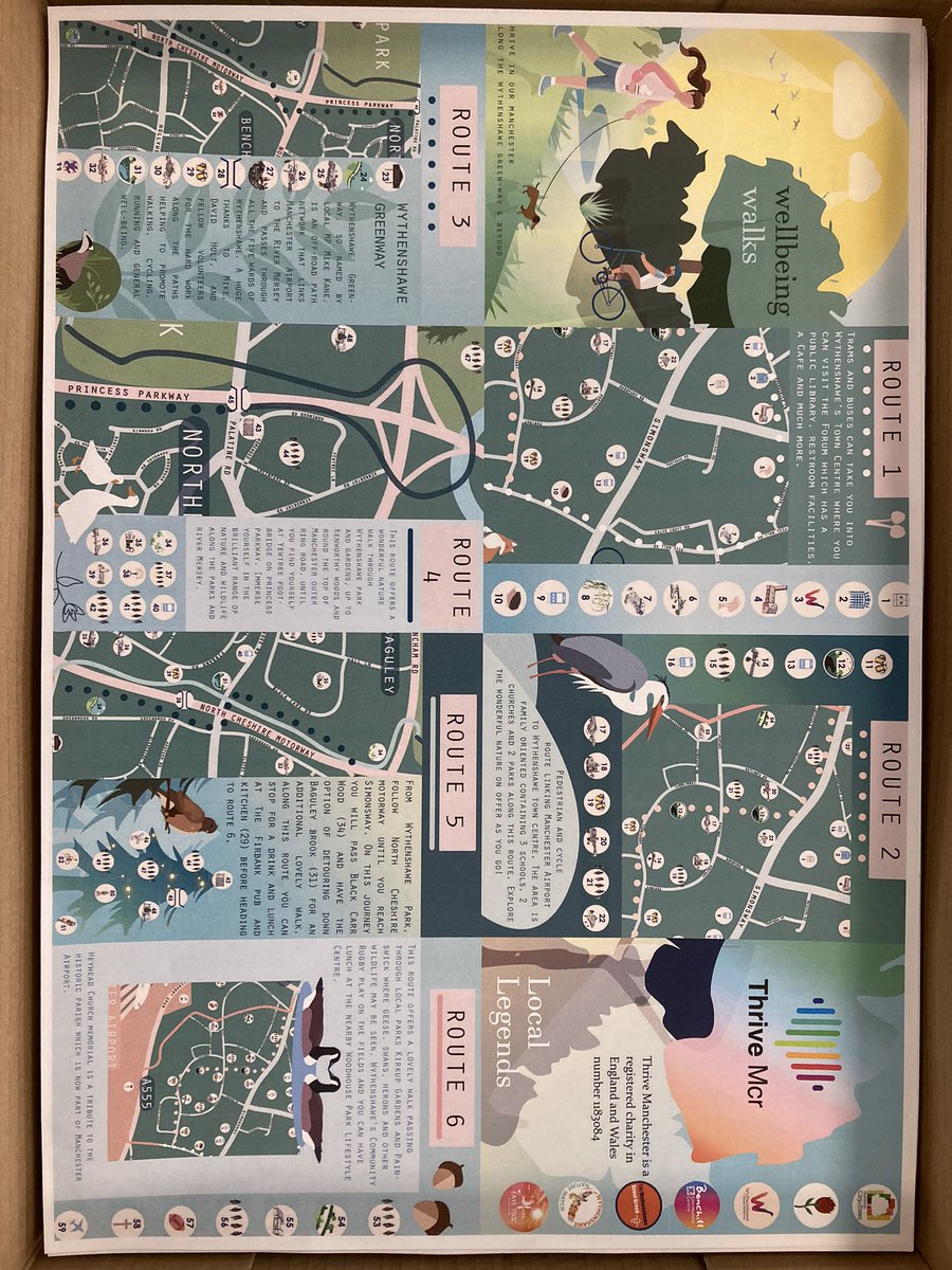 TY to @Piperhillpost16 students for printing the amazing @ThriveMcr Well Being Walks mapping including the Wythenshawe Greenway designed by wonderful local artist @FayeTikic Thanks to Our MCR for funding & @MikeKaneMP & David helping physically maintaining our pathways ♻️🌳👍