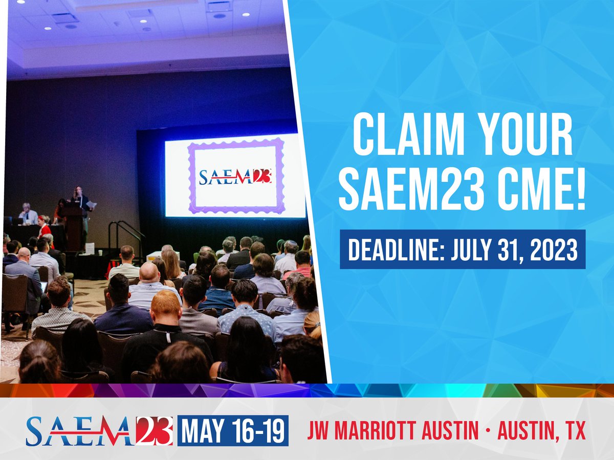 There are only TWO WEEKS LEFT to claim your CME credits from our #SAEM23 Annual Meeting! CME can be claimed through the Program Planner and the SAEM Annual Meeting app - don't forget to do so by July 31st!