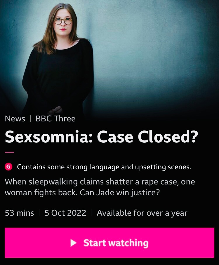 ICYMI - Sexsomnia: Case Closed? is on @BBCiPlayer being featured in the true crime collection this week 🎥 Filmed over three years, we followed @jadeblueLDN’s remarkable story for @bbcthree bbc.co.uk/iplayer/episod…