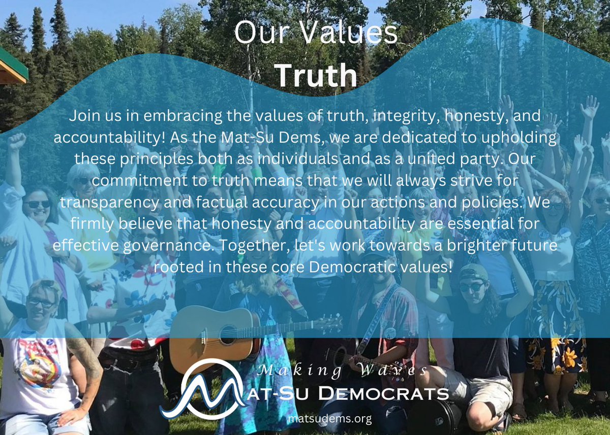 MatSuDems's tweet photo. If you share our values, join us.  https://t.co/LbcBLSbhfD
⭐ #MatSuDems #TruthAndAccountability https://t.co/Huk0S7UhGX