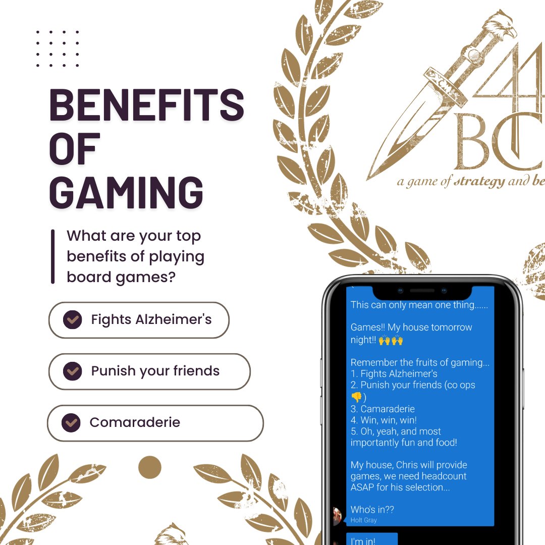 Have you ever thought about the incredible benefits of playing board games? 🤔 Holt recently invited us to game night and listed his top benefits. Now we want to hear from you! What are the benefits of playing board games? 🎉✨

#BoardGameEnthusiasts #GameNightFun #QualityTime