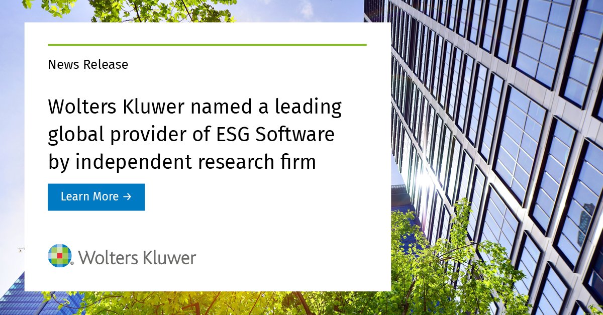 We're thrilled that <a href="/Wolters_Kluwer/">Wolters Kluwer</a> has been named a Leader in #ESGsoftware!

According to the Green Quadrant: #ESG Reporting and Data Management Software report, Wolters Kluwer has the strongest market momentum &amp; gets high scores in key categories 👇

wolterskluwer.com/en/news/green-…