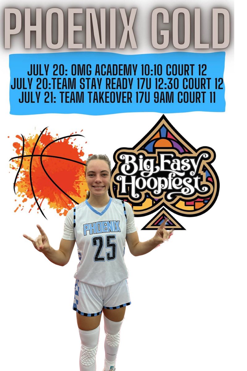 CaeleighRogers's tweet photo. My Phoenix Gold Teams schedule is set 

🔥The Big Easy Hoopfest 🔥
📍New Orleans 
⏰ July 20-21 
🗺️ Ernest P. Morial Convention Center!
😍17U - Let’s go! 

🎥👀Come see us! 👀🎥

#highLevelBall #travelBall #phoenixProud  @CPLadyWolves @CPHS_TWolves 
@girlzprepreport @PGHTexas @PGHCircuit  @phoenixselect