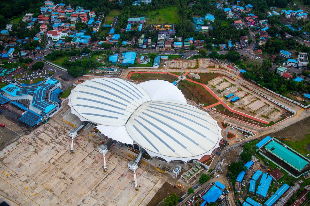 narendramodi's tweet photo. The  new integrated terminal building at Veer Savarkar International Airport, Port Blair, will ensure easier travel to Andaman and Nicobar islands. This will be a big boost for tourism in particular. The building will be inaugurated tomorrow, 18th July, at 10:30 AM. https://t.co/i2QK2rwArO