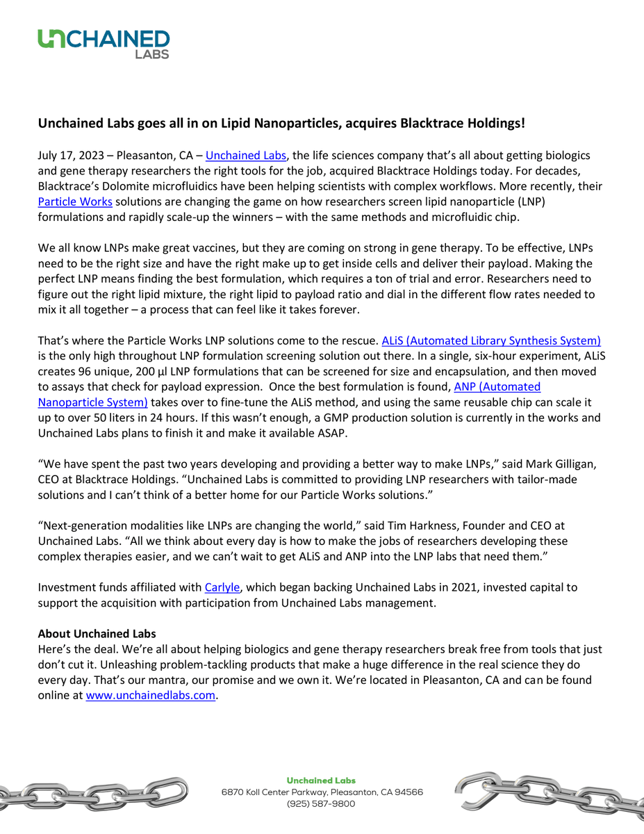 dolomite_micro's tweet photo. Unchained Labs acquires Blacktrace

Read the Press Release: https://t.co/Re1PQTu3ce https://t.co/iPiJwxYRsh