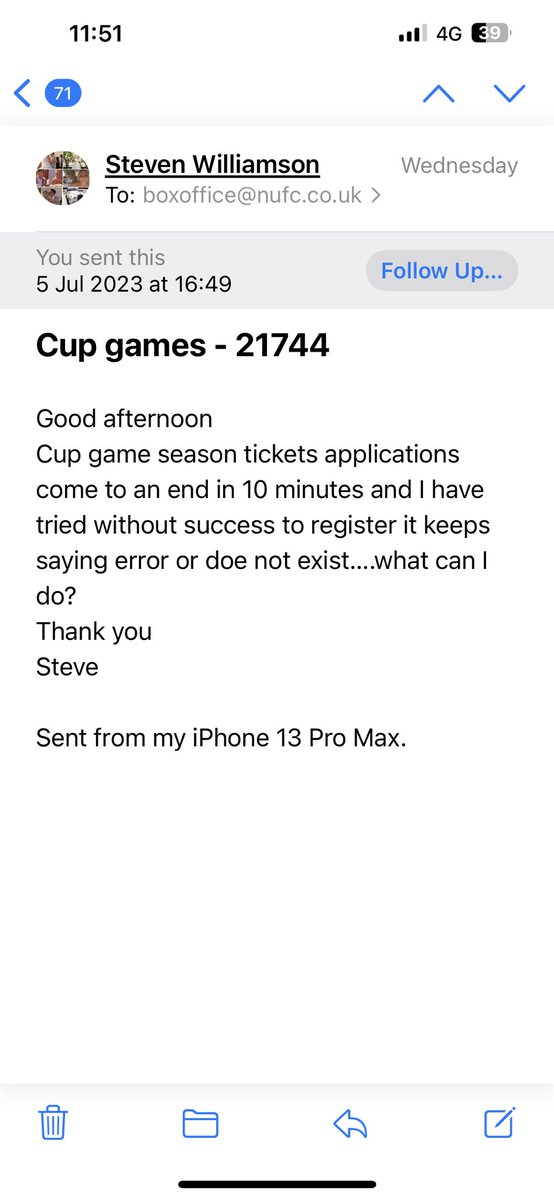 stevenw1892's tweet photo. @NUFC Good morning….any chance of helping with this please, had no reply from the box office 😢 
@jamiereuben @ghodoussi https://t.co/bx2YNeA9ak