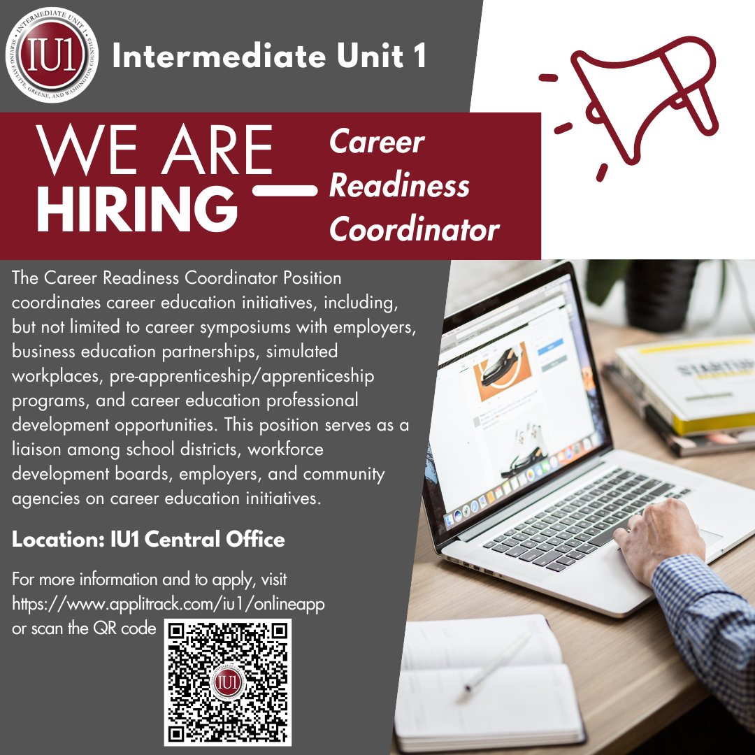 Intermediate Unit 1 (@iu1tweets) on Twitter photo IU1 is looking for a Career Readiness Coordinator!
Click here applitrack.com/iu1/onlineapp/ for more information and to apply!
<a href="/DonMartinIU1/">Don Martin</a> <a href="/Kristin_SzIU1/">Dr. Kristin Szewczyk</a> <a href="/JennyLentIU1/">Jenny Lent</a> @stephaniep_iu1 <a href="/AlyssaMooreIU1/">Alyssa Moore</a> <a href="/RonGallagherIU1/">Ronald Gallagher</a> IU1 is looking for a Career Readiness Coordinator!
Click here applitrack.com/iu1/onlineapp/ for more information and to apply!
<a href="/DonMartinIU1/">Don Martin</a> <a href="/Kristin_SzIU1/">Dr. Kristin Szewczyk</a> <a href="/JennyLentIU1/">Jenny Lent</a> @stephaniep_iu1 <a href="/AlyssaMooreIU1/">Alyssa Moore</a> <a href="/RonGallagherIU1/">Ronald Gallagher</a>