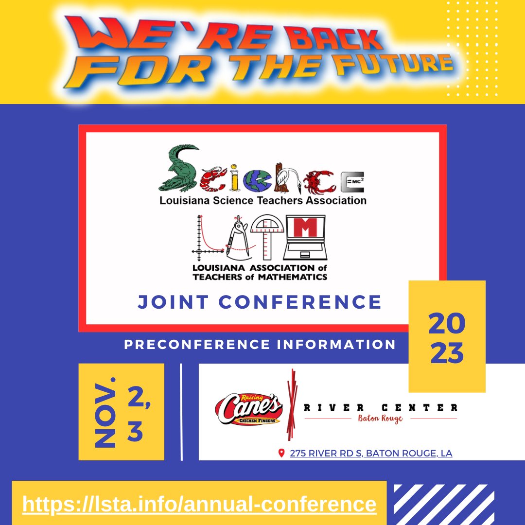 LATeachersMath's tweet photo. We hope to see you in November! Take a look at the PreConference Booklet for the 2023 LATM/LSTA Joint Math &amp; Science Conference in Baton Rouge! LATM/LSTA Joint Math &amp; Science - PreConference Booklet visit: https://t.co/8h0yjNdzl0 https://t.co/2pdIwlSYIP