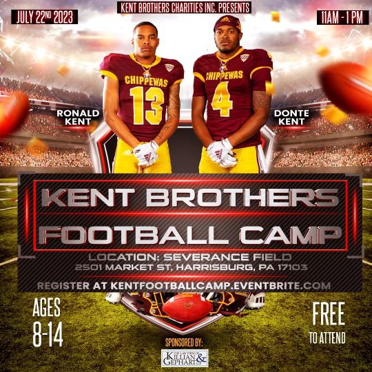 Kent_jr2's tweet photo. ATTENTION‼️ATTENTION‼️This weekend July 22nd I will be hosting me and my brothers first Football Camp at Harrisburg High School. The camp is for ages 8-14 and it’s FREE to attend. For more information about registration click the link below.

https://t.co/rHxaGtTAFH https://t.co/vWv2FiV1xx