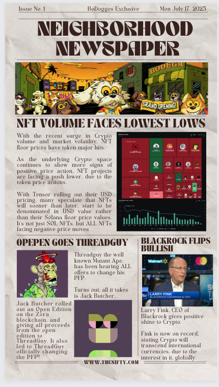 Easy (@easyeatsbodega) on Twitter photo Bringing back the Newspaper.
Exclusively for <a href="/BoDoggosNFT/">The Bitcoin Show (holding BoDoggosNFT Handle)</a> holders.
Each Monday, in the discord.
- Relevant Market News
- Upcoming Projects that I'm looking at
- Trends (Metas) in Blockchains
- My thoughts on Crypto price action Bringing back the Newspaper.
Exclusively for <a href="/BoDoggosNFT/">The Bitcoin Show (holding BoDoggosNFT Handle)</a> holders.
Each Monday, in the discord.
- Relevant Market News
- Upcoming Projects that I'm looking at
- Trends (Metas) in Blockchains
- My thoughts on Crypto price action