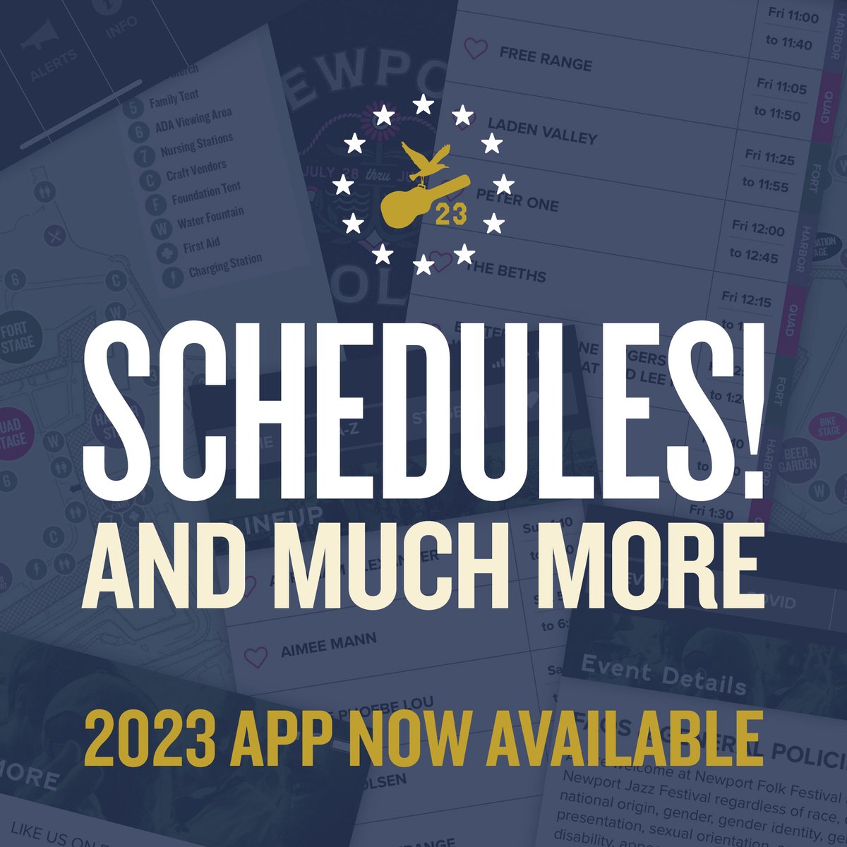 The  2023 APP IS NOW AVAILABLE! Update or download it to start mapping out  your experience at the Fort. 

iOS: tinyurl.com/Newport-Folk-A…
Android: tinyurl.com/Newport-Folk-A…