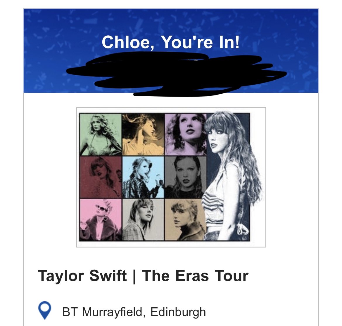 _chloeteekay's tweet photo. The STRESS is over, we’re going to the eras tour!!!! 
@JenniperS @JessAlice1992 https://t.co/3p5TozSupV