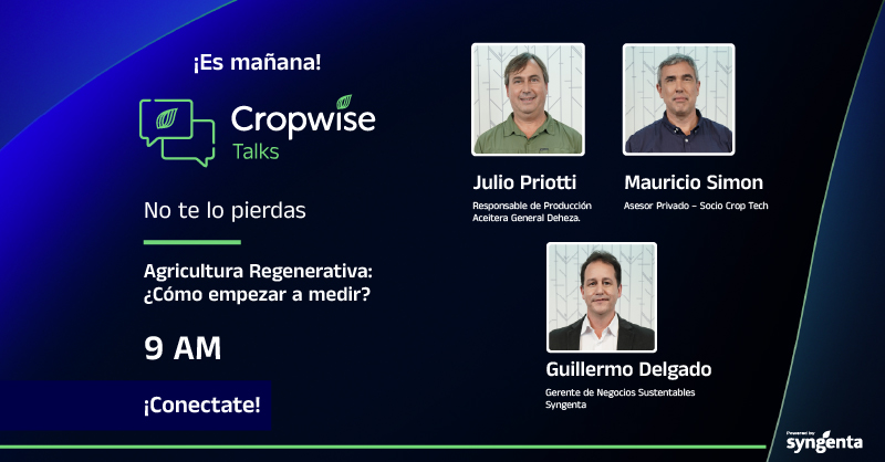 📣¡Ya llega #CropwiseTalks! El encuentro sobre Agricultura Regenerativa y cómo comenzar a medir.  

Además, te contamos más sobre la app de Cropwise. 📲  

¿Todavía no te sumaste? ¡Estás a tiempo!  

Registrate👉bit.ly/3JLUdLc