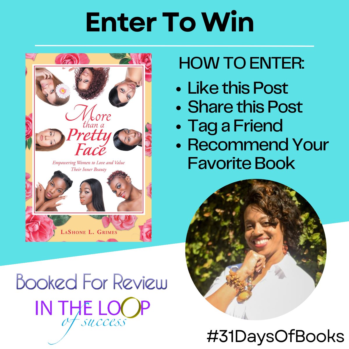 Today we hear from LaShone Grimes!! Have you ever read her recommendation?

Enter to win the book, More Than a Pretty Face: Empowering Women to Love and Value Their Inner Beauty !! The winner will be announced on Sunday!! #31DaysOfBooks #ITLCelebrates https://t.co/8zcd315dh0